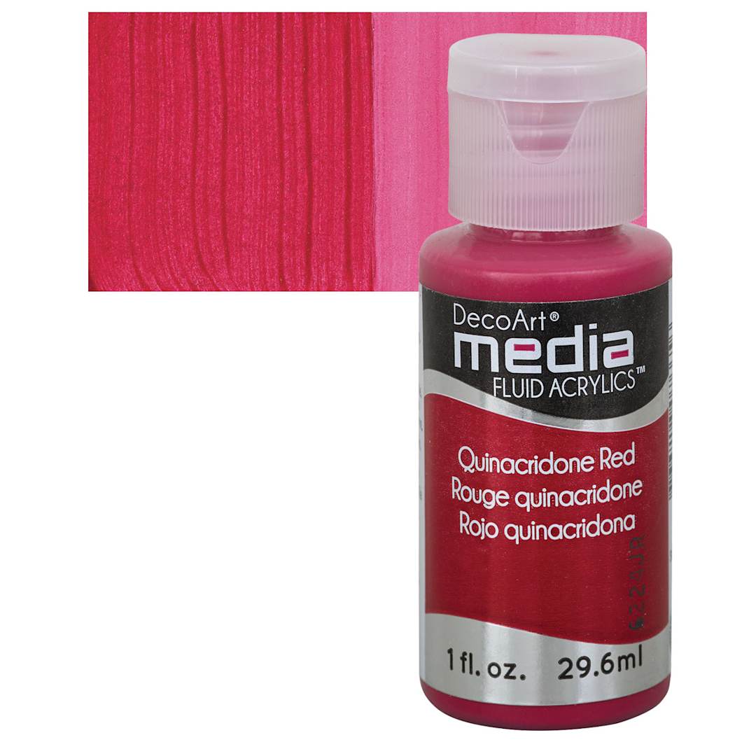 Open in modal - Deco Art Media Fluid Acrylic - Quinacridone Red 1 oz Bottle and swatch