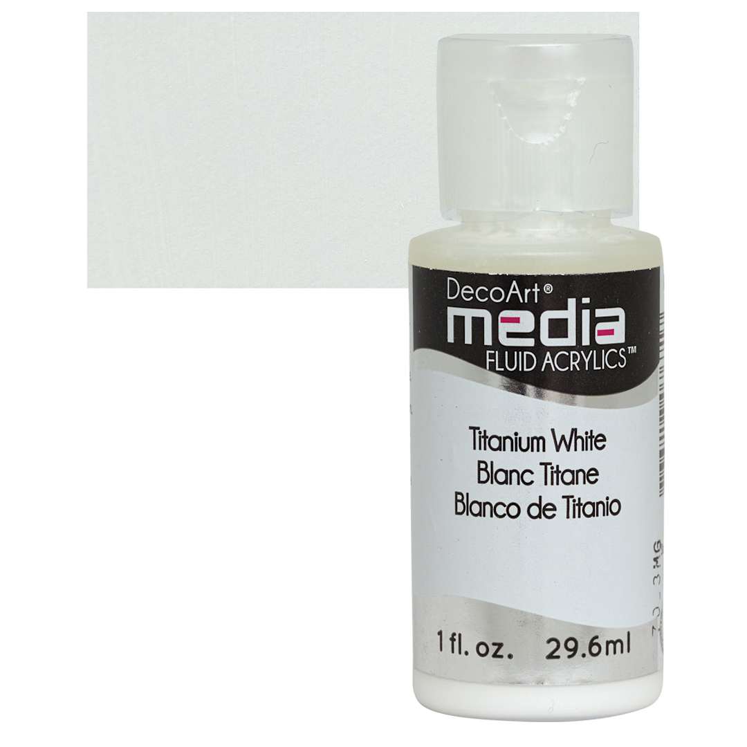 Open in modal - Deco Art Media Fluid Acrylic - Titanium White 1 oz Bottle and swatch