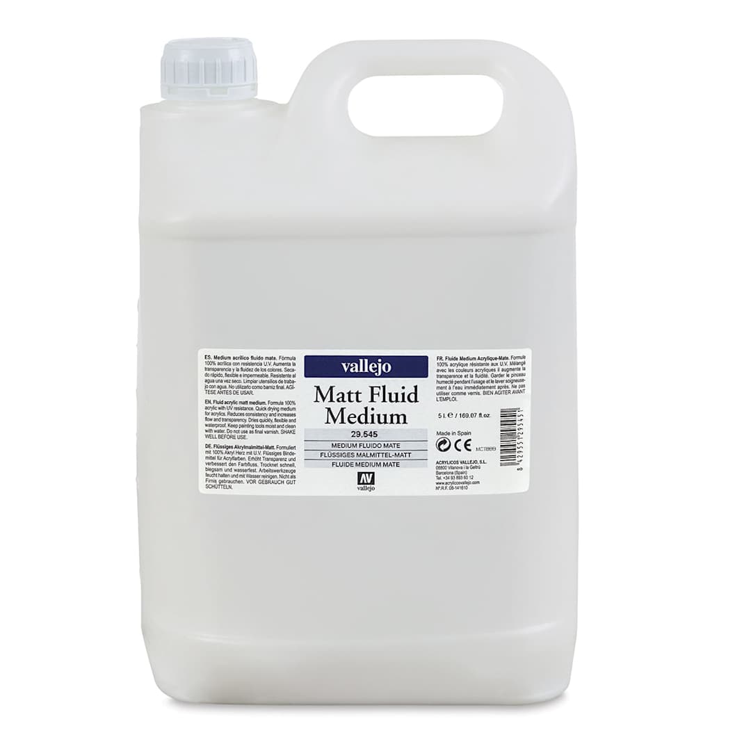 Open in modal - Vallejo Acrylic Fluid Medium - Front of 5 Liter Matte Finish Medium Jug