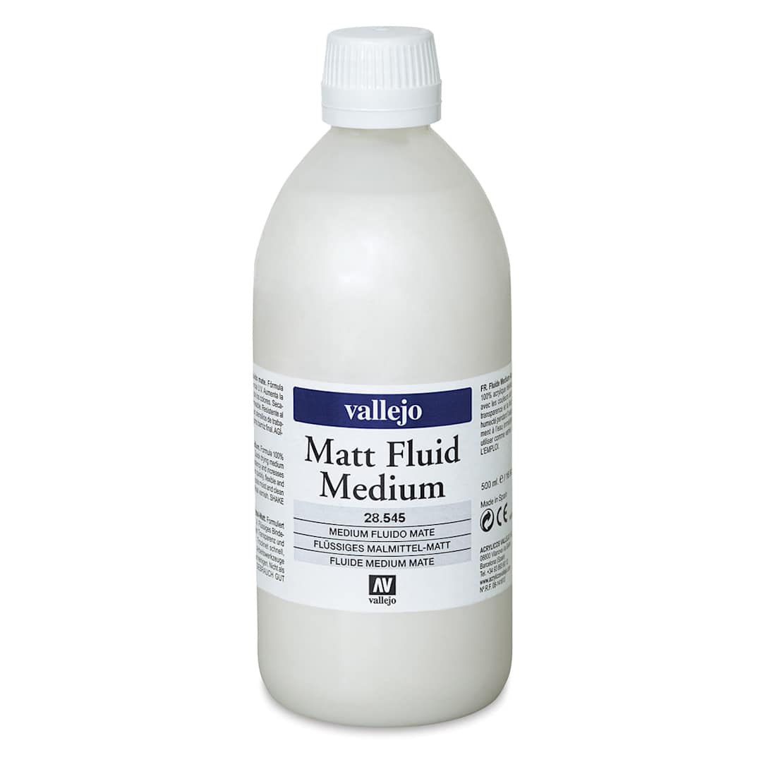 Open in modal - Vallejo Acrylic Fluid Medium - Front of 500 ml Matte Finish Medium bottle