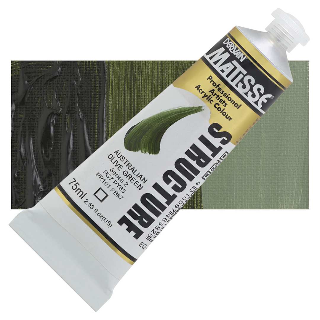 Open in modal - Matisse Structure Paint - Australian Olive Green, 75 ml tube and swatch