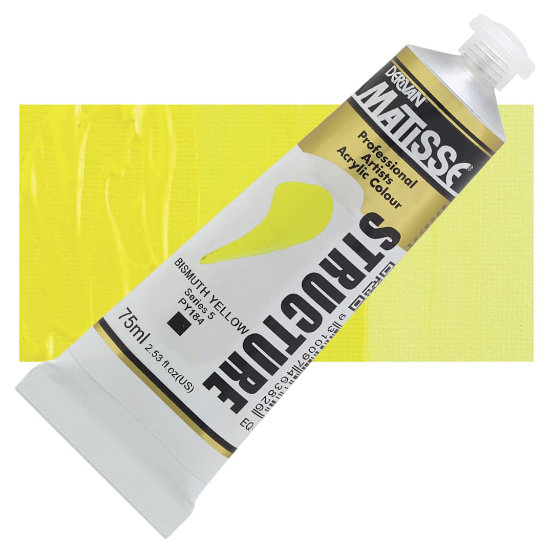 Open in modal - Matisse Structure Paint - Bismuth Yellow, 75 ml tube and swatch