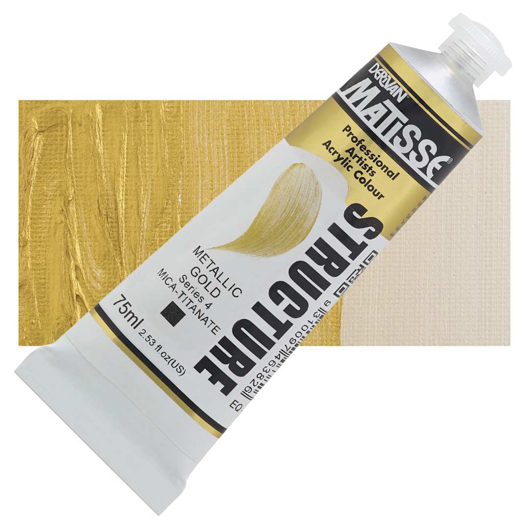 Open in modal - Matisse Structure Paint - Metallic Gold, 75 ml tube and swatch