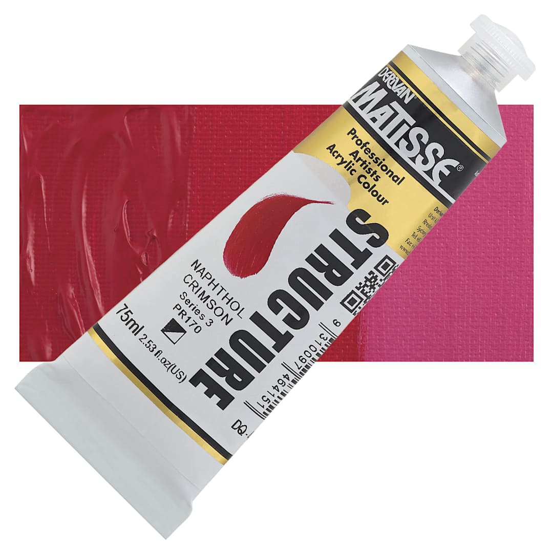 Open in modal - Matisse Structure Paint - Naphthol Crimson, 75 ml tube and swatch