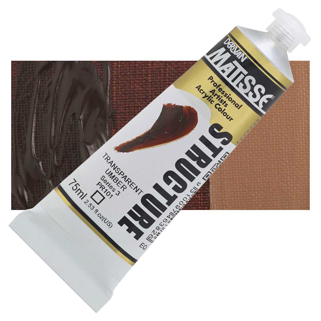 Open in modal - Matisse Structure Paint - Transparent Umber, 75 ml tube and swatch