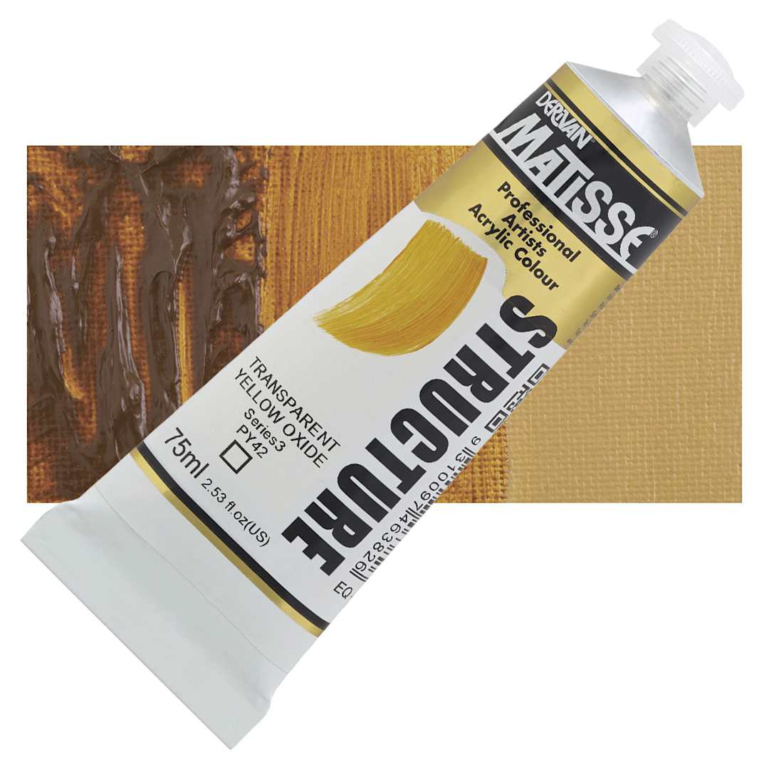Open in modal - Matisse Structure Paint - Transparent Yellow Oxide, 75 ml tube and swatch