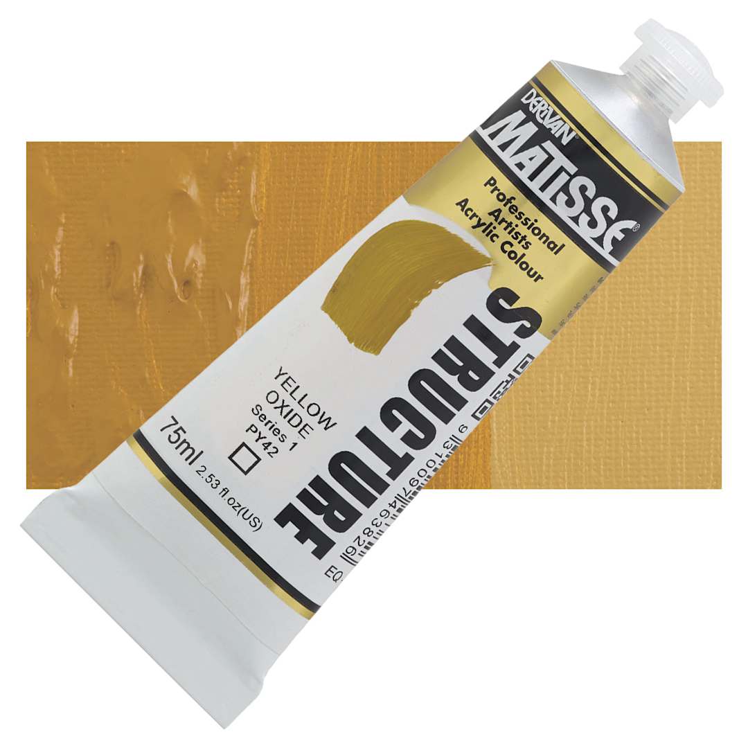 Open in modal - Matisse Structure Paint - Yellow Oxide, 75 ml tube and swatch