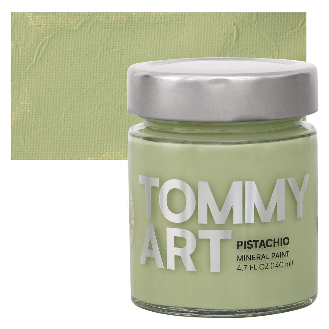 Open in modal - Tommy Art Mineral Paint - Pistachio, 140 ml jar and swatch