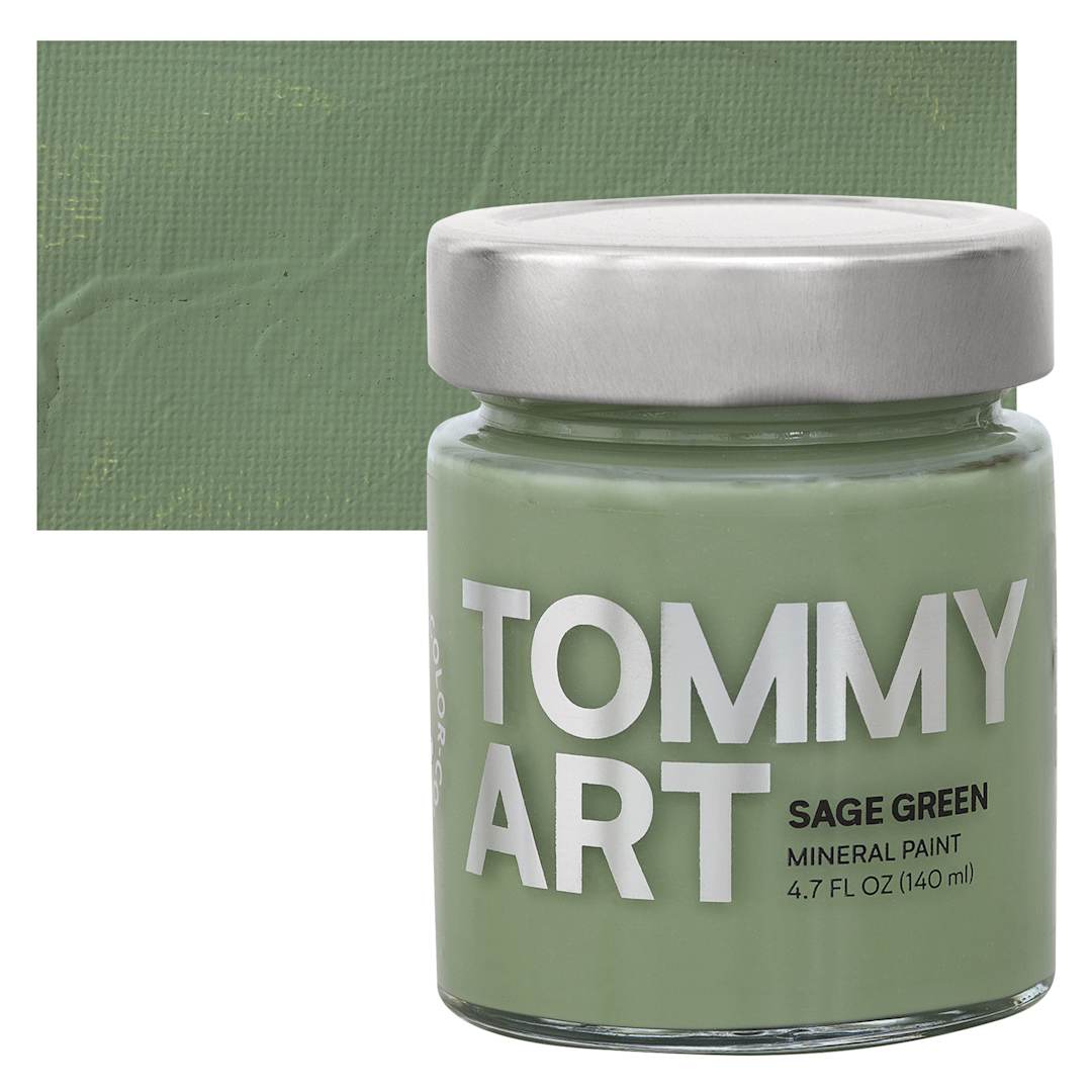 Open in modal - Tommy Art Mineral Paint - Sage Green, 140 ml jar and swatch