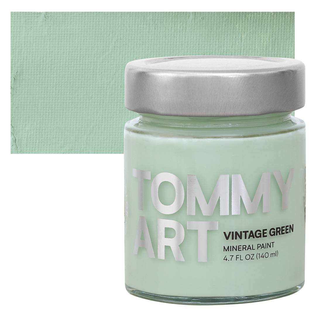 Open in modal - Tommy Art Mineral Paint - Vintage Green, 140 ml jar and swatch