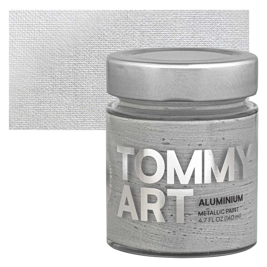 Open in modal - Tommy Art Mineral Paint - Aluminum (Metallic), 140 ml jar and swatch