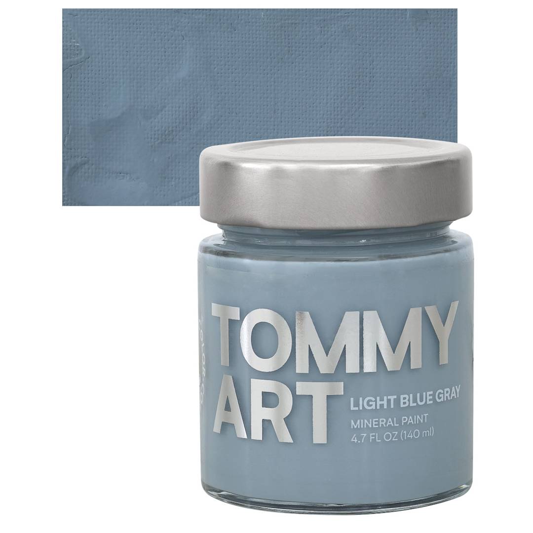 Open in modal - Tommy Art Mineral Paint - Light Blue Gray, 140 ml jar and swatch