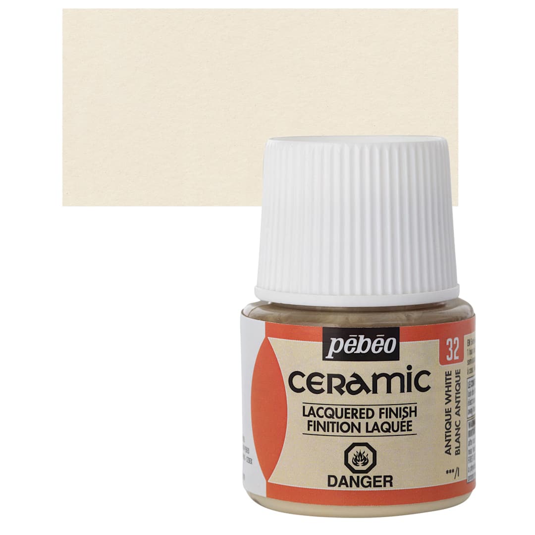 Open in modal - Pebeo Ceramic Paint - Antique White, 45 ml bottle and swatch