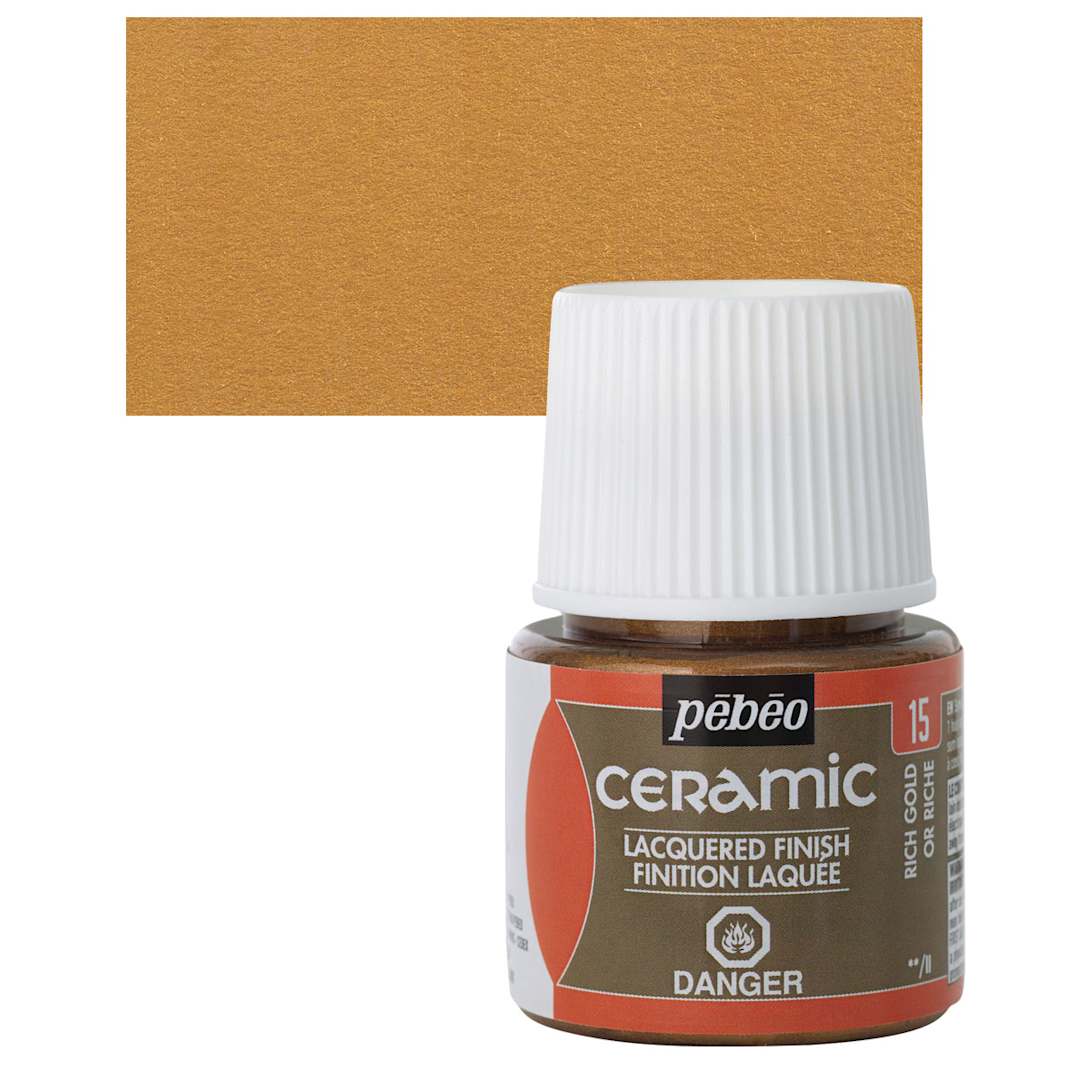 Open in modal - Pebeo Ceramic Paint - Rich Gold, 45 ml bottle and swatch