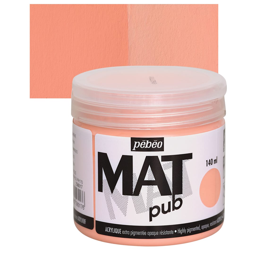 Open in modal - Pebeo Mat Pub Acrylic Paint - Bright Pink, 140 ml jar and swatch