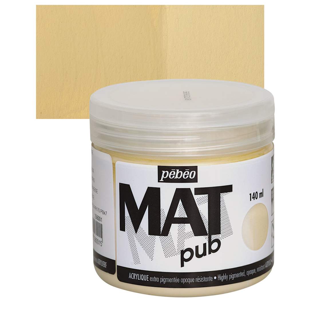 Open in modal - Pebeo Mat Pub Acrylic Paint - Ivory, 140 ml jar and swatch