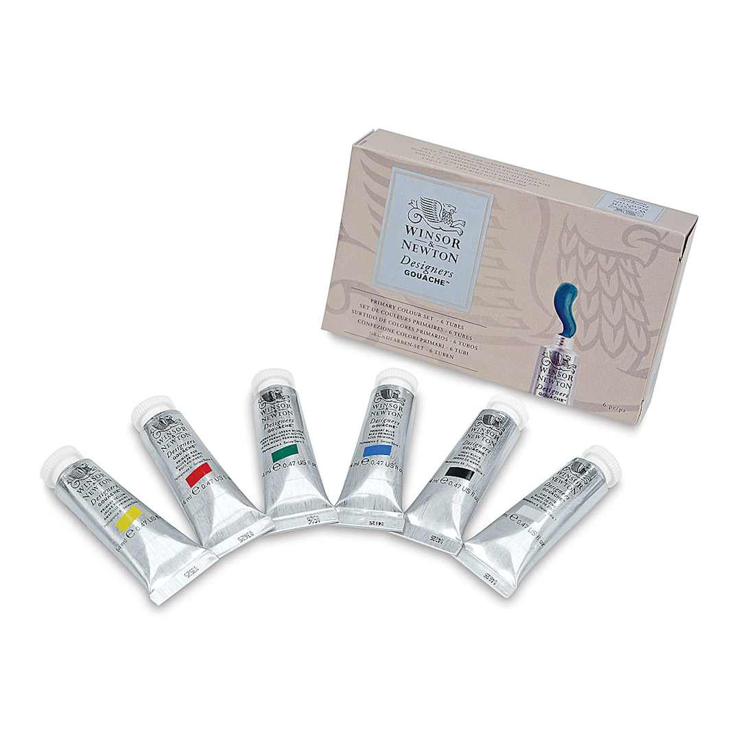 Open in modal - Winsor & Newton Designers Gouache - Set of 6, Primary Set, 14 ml Tubes, tubes with packaging