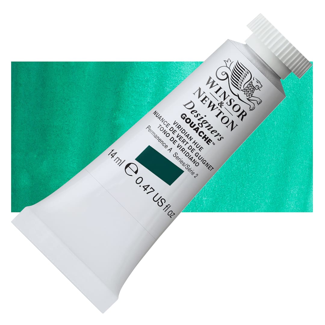 Open in modal - Winsor & Newton Designers Gouache - Viridian Hue, 14 ml tube and swatch