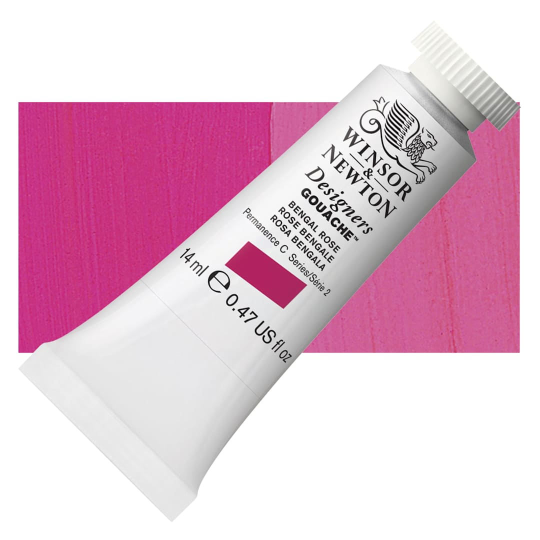 Open in modal - Winsor & Newton Designers Gouache - Bengal Rose, 14 ml tube and swatch