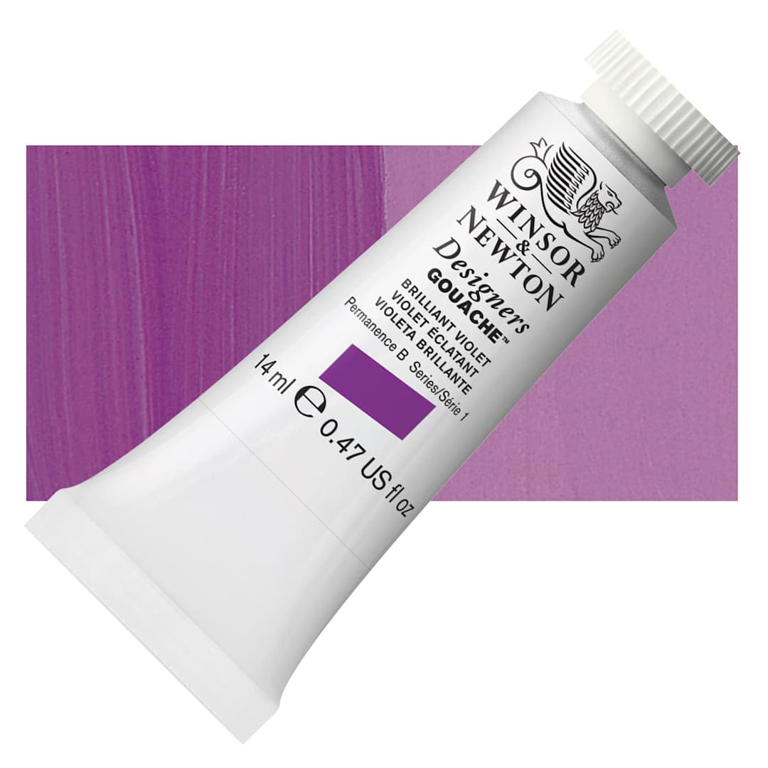 Open in modal - Winsor & Newton Designers Gouache - Brilliant Violet, 14 ml tube and swatch
