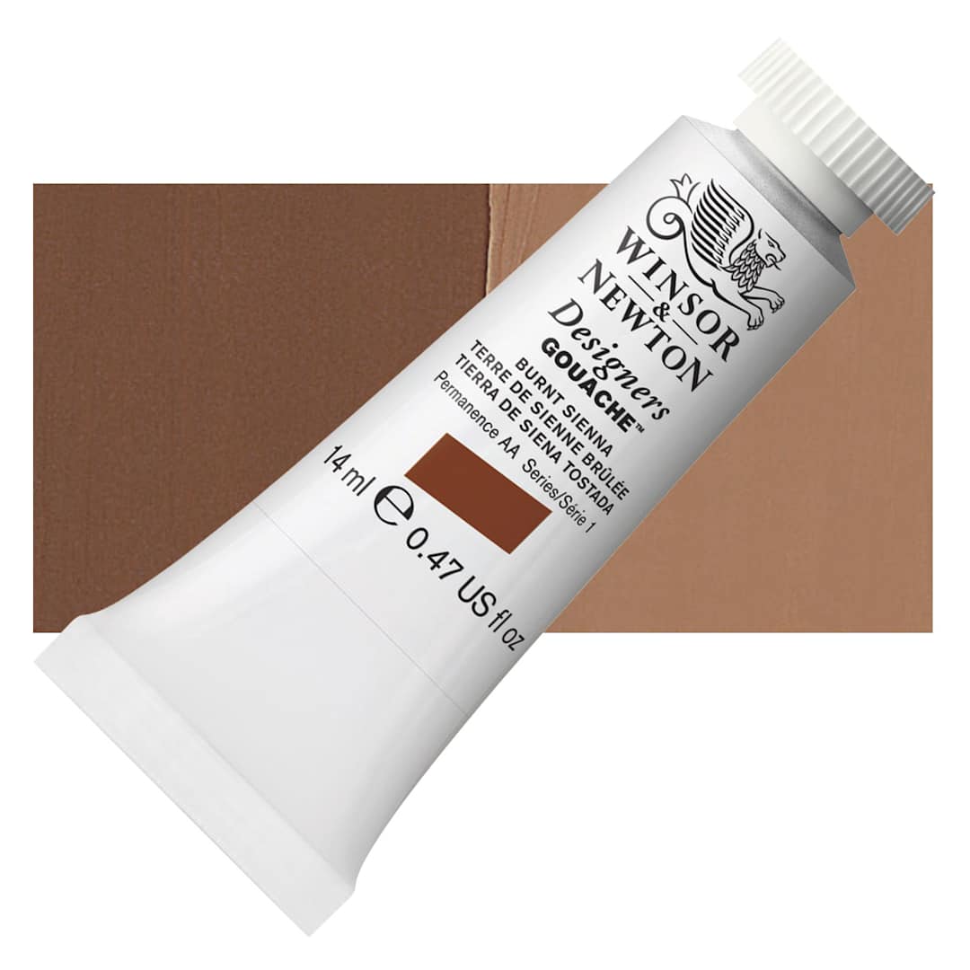 Open in modal - Winsor & Newton Designers Gouache - Burnt Sienna, 14 ml tube and swatch