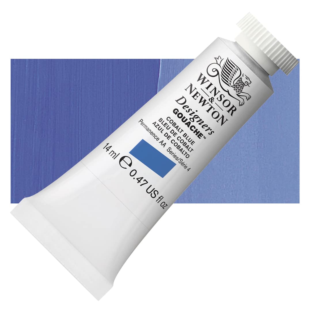 Open in modal - Winsor & Newton Designers Gouache - Cobalt Blue, 14 ml tube and swatch