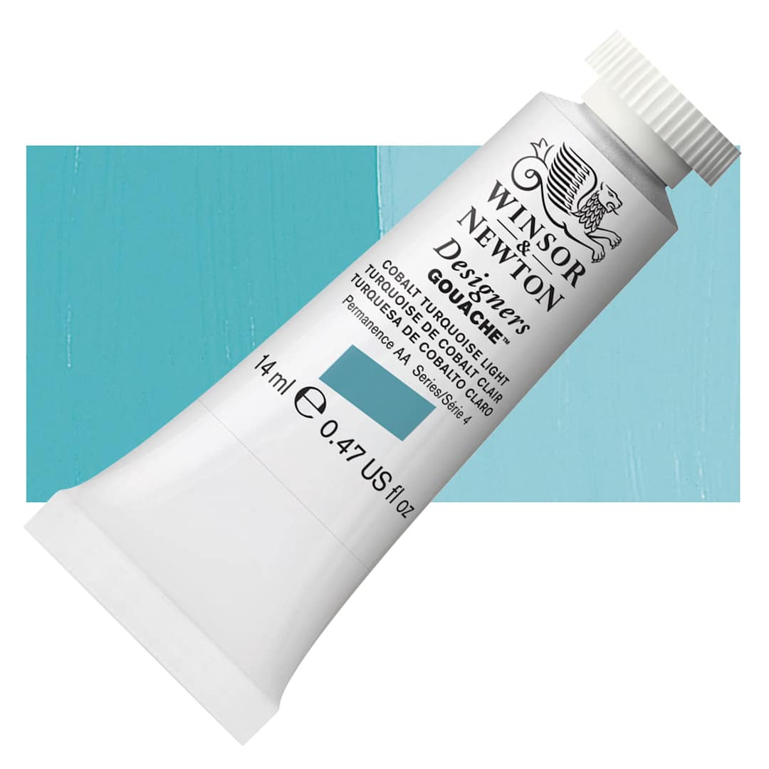 Open in modal - Winsor & Newton Designers Gouache - Cobalt Turquoise Light, 14 ml tube and swatch