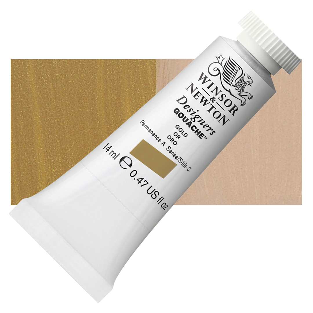 Open in modal - Winsor & Newton Designers Gouache - Gold, 14 ml tube and swatch