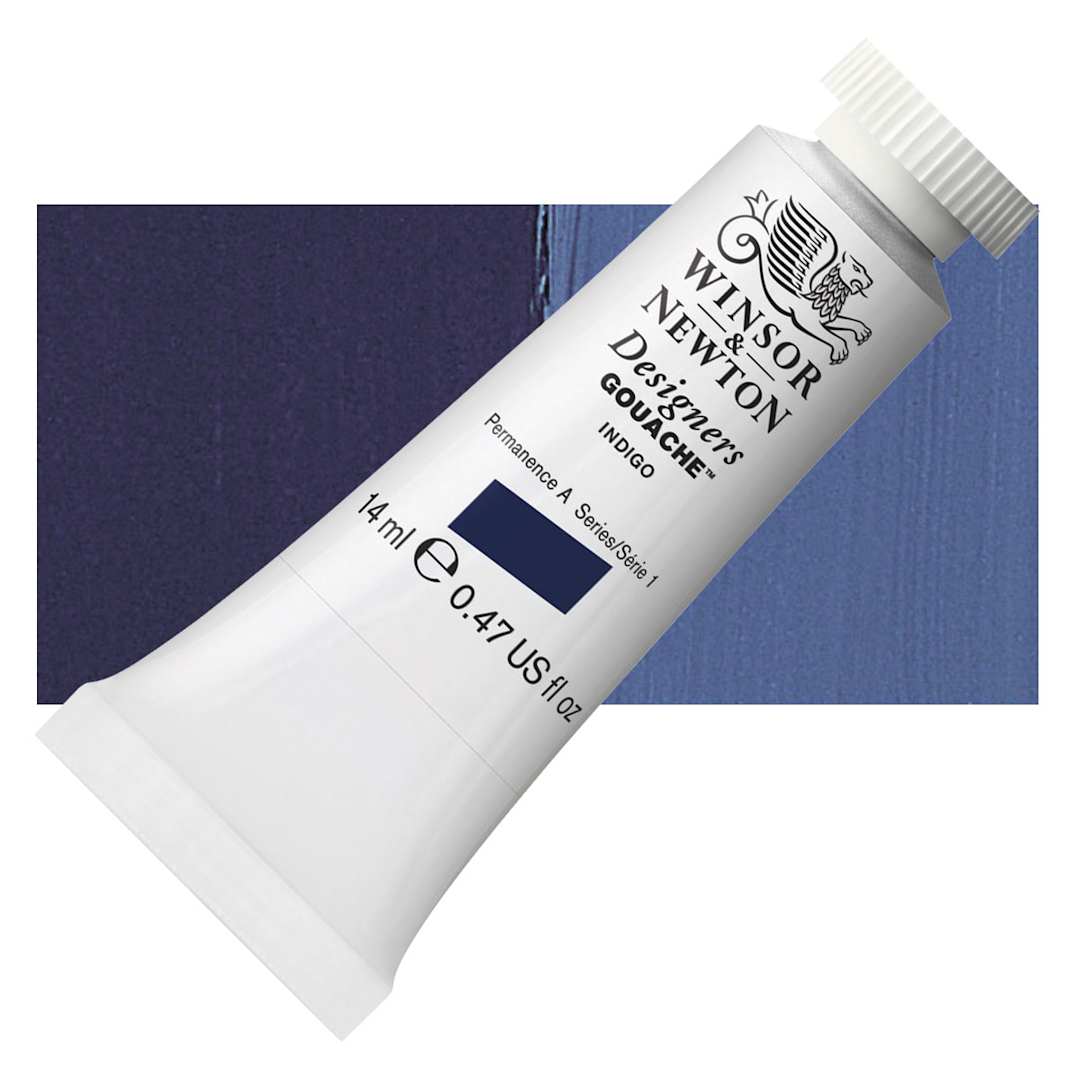 Open in modal - Winsor & Newton Designers Gouache - Indigo, 14 ml tube and swatch