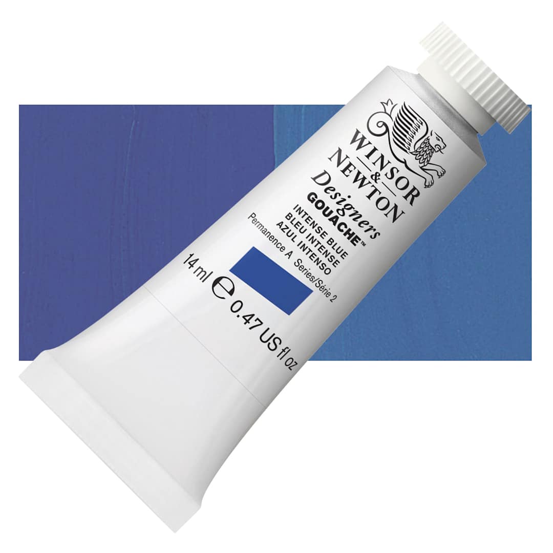 Open in modal - Winsor & Newton Designers Gouache - Intense Blue, 14 ml tube and swatch
