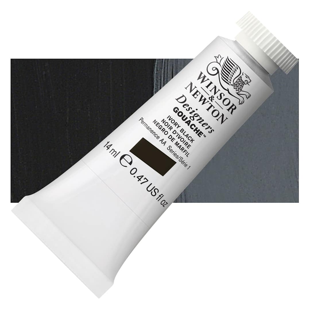 Open in modal - Winsor & Newton Designers Gouache - Ivory Black, 14 ml tube and swatch