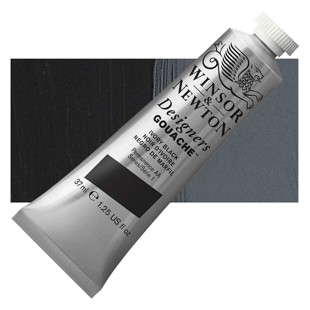 Open in modal - Winsor & Newton Designers Gouache - Ivory Black, 37 ml tube and swatch