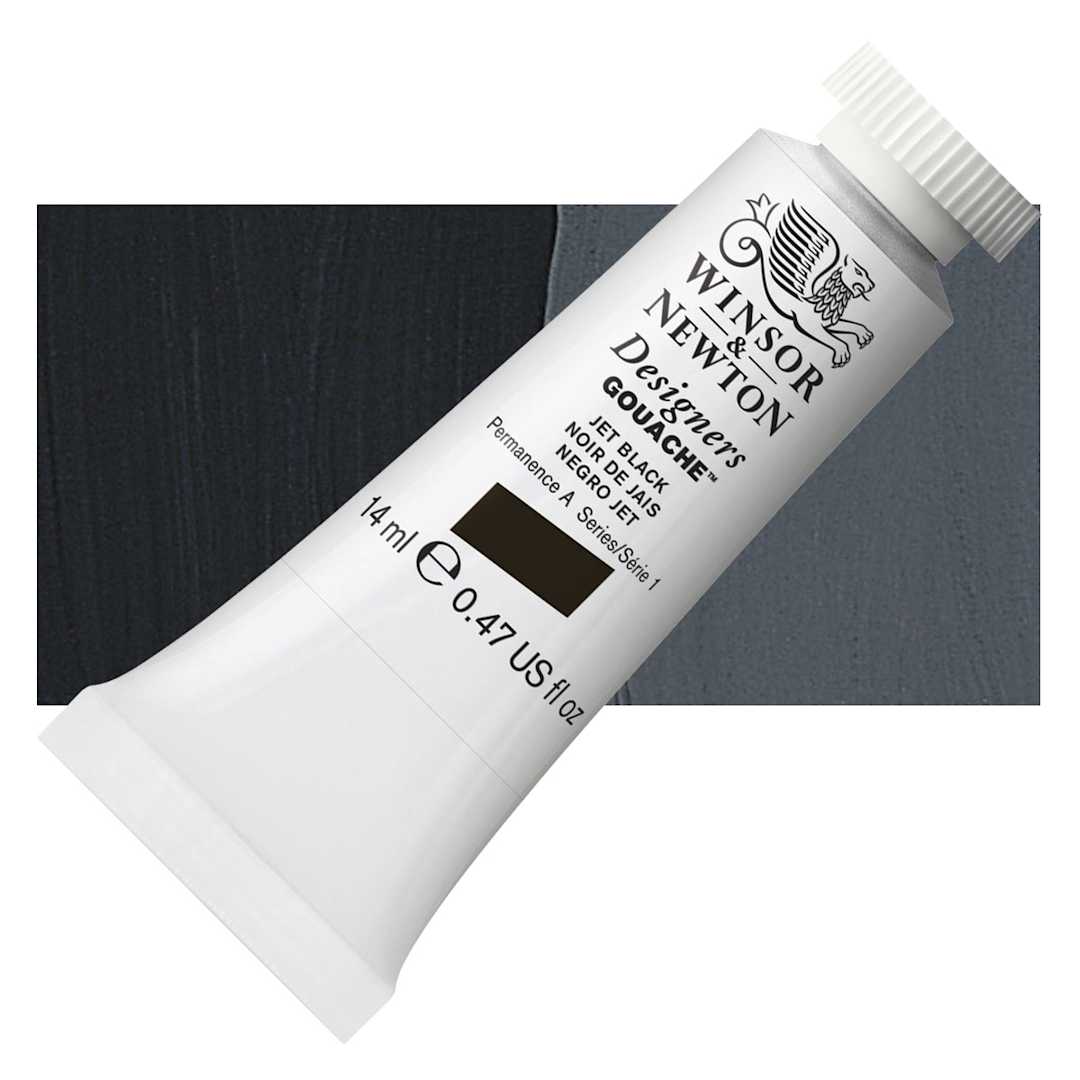 Open in modal - Winsor & Newton Designers Gouache - Jet Black, 14 ml tube and swatch