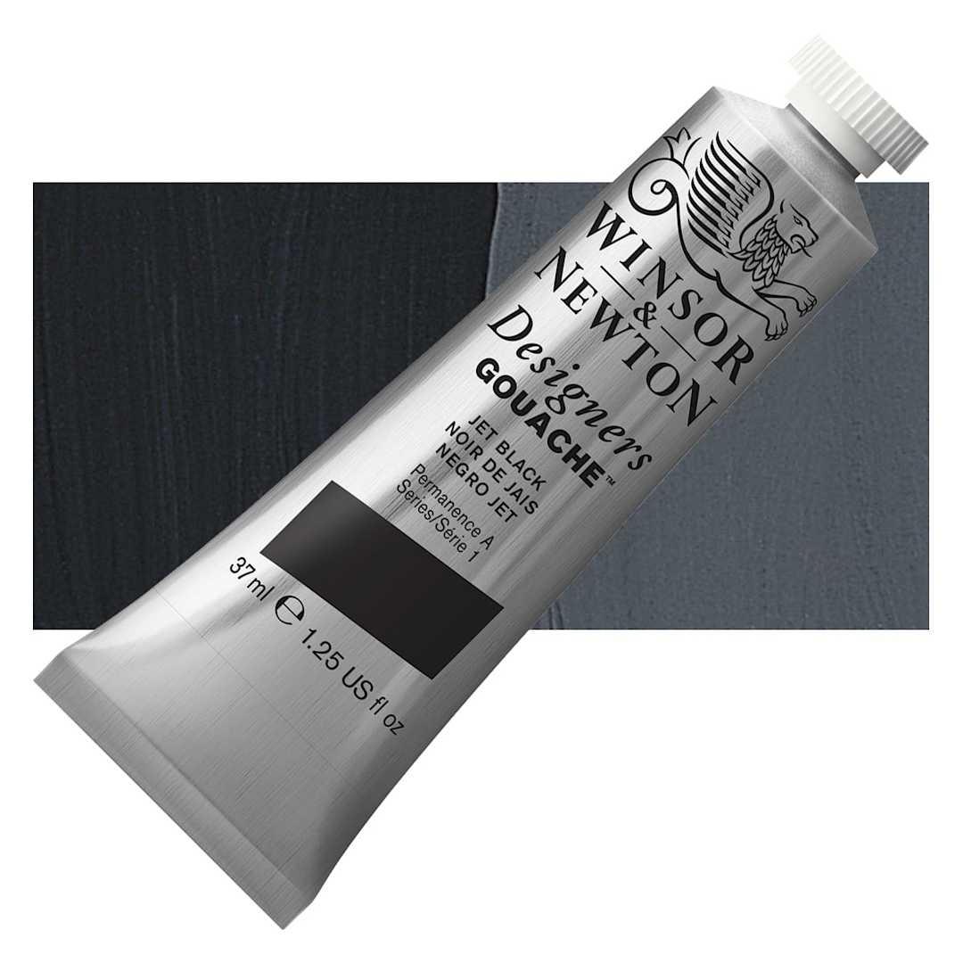 Open in modal - Winsor & Newton Designers Gouache - Jet Black, 37 ml tube and swatch