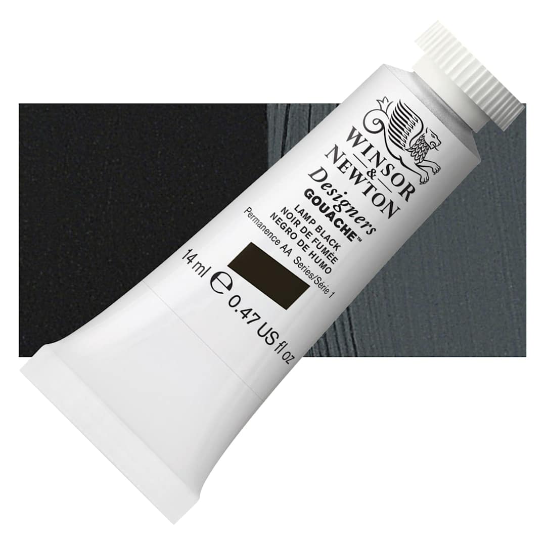 Open in modal - Winsor & Newton Designers Gouache - Lamp Black, 14 ml tube and swatch