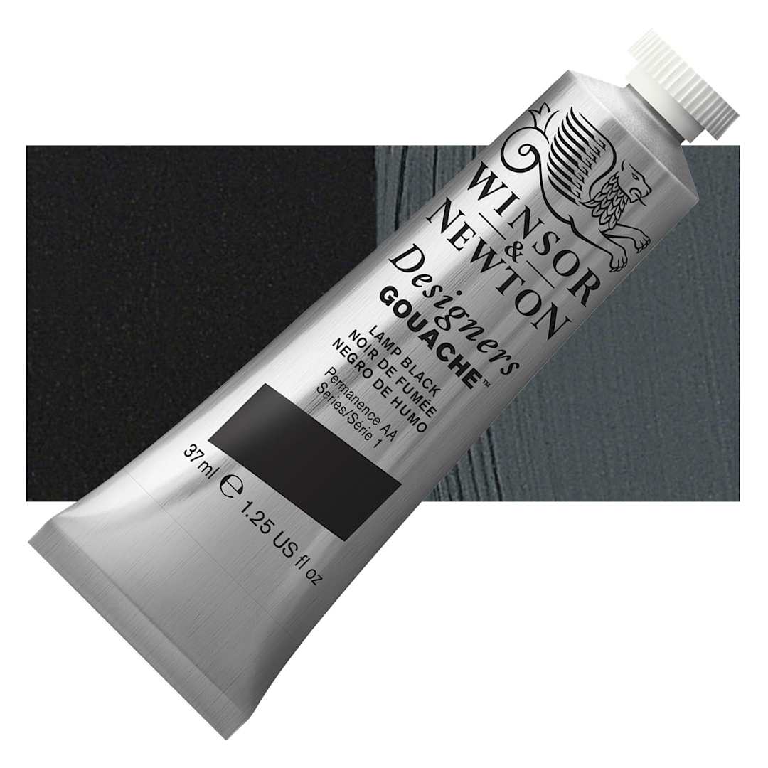 Open in modal - Winsor & Newton Designers Gouache - Lamp Black, 37 ml tube and swatch