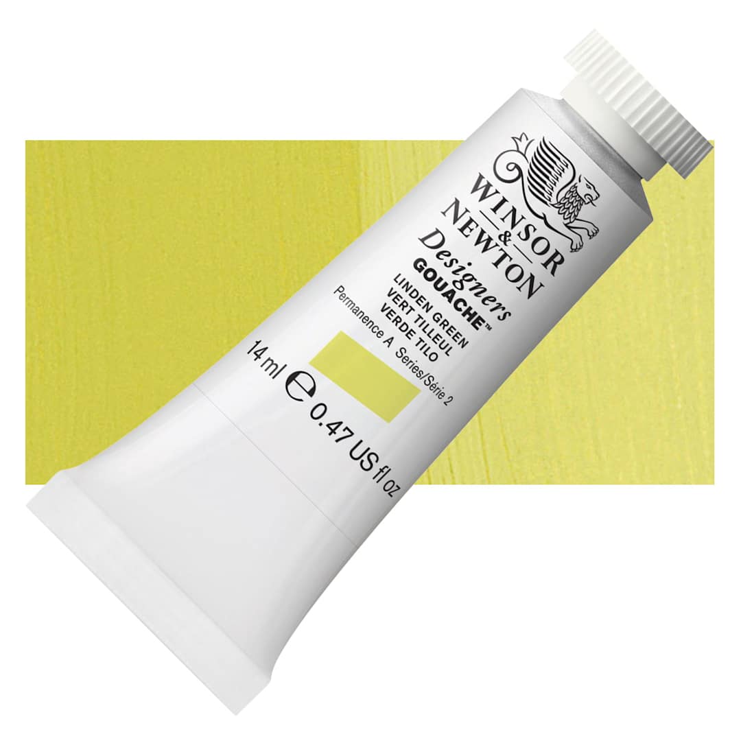 Open in modal - Winsor & Newton Designers Gouache - Linden Green, 14 ml tube and swatch