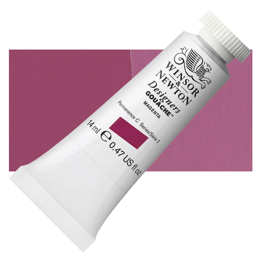 Open in modal - Winsor & Newton Designers Gouache - Magenta, 14 ml tube and swatch