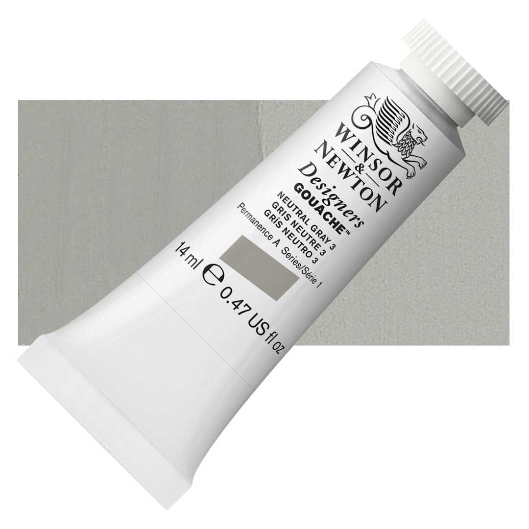 Open in modal - Winsor & Newton Designers Gouache - Neutral Gray 3, 14 ml tube and swatch
