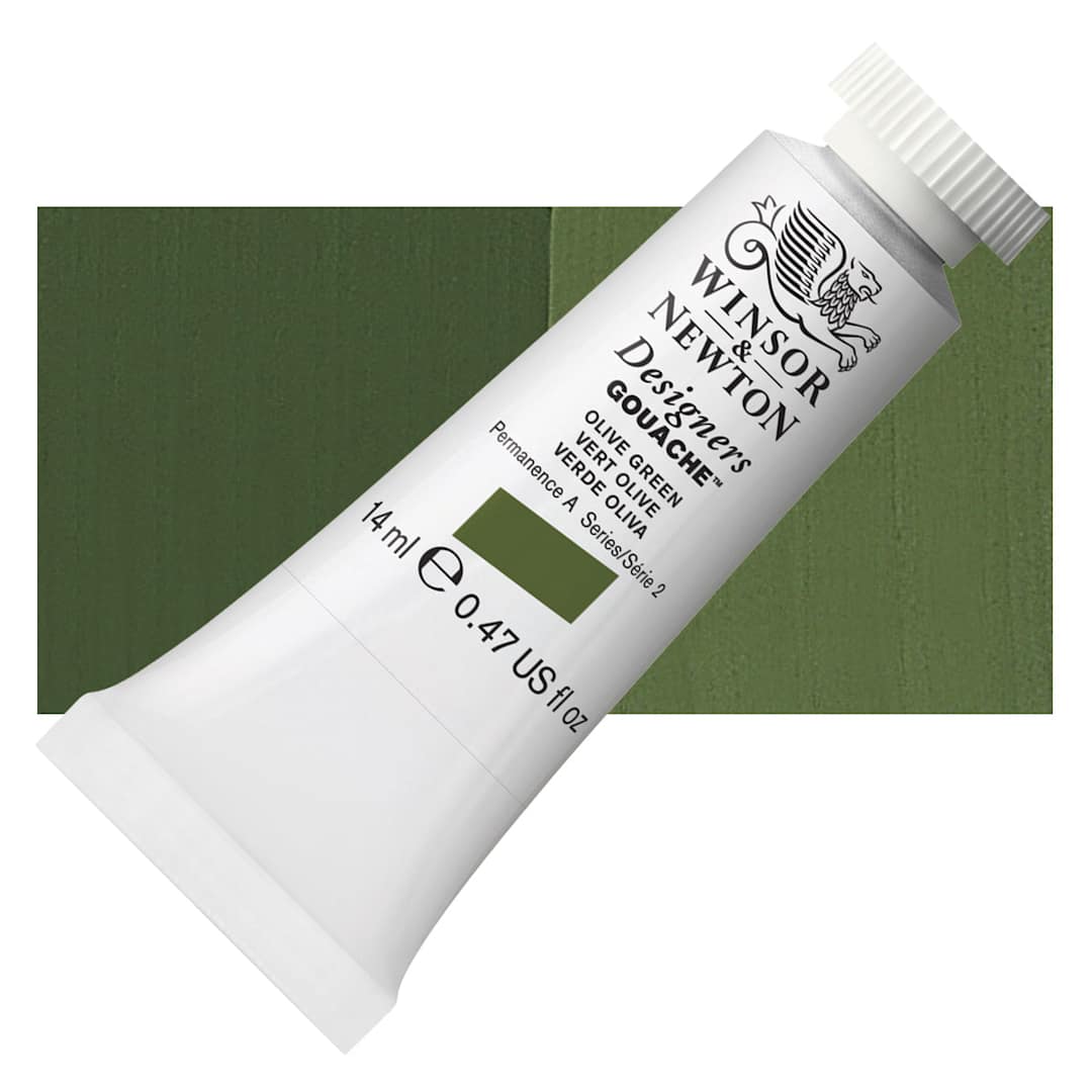 Open in modal - Winsor & Newton Designers Gouache - Olive Green, 14 ml tube and swatch