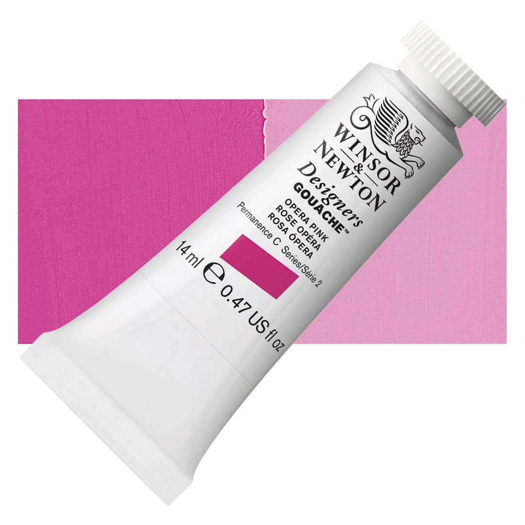Open in modal - Winsor & Newton Designers Gouache - Opera Pink, 14 ml tube and swatch