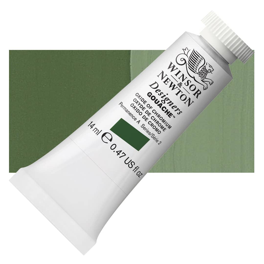 Open in modal - Winsor & Newton Designers Gouache - Oxide of Chromium, 14 ml tube and swatch