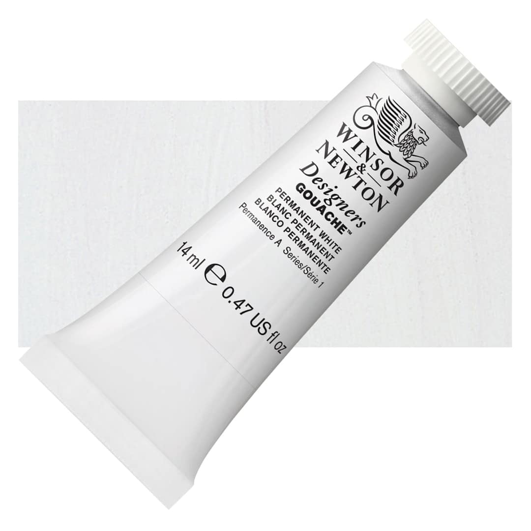 Open in modal - Winsor & Newton Designers Gouache - Permanent White, 14 ml tube and swatch