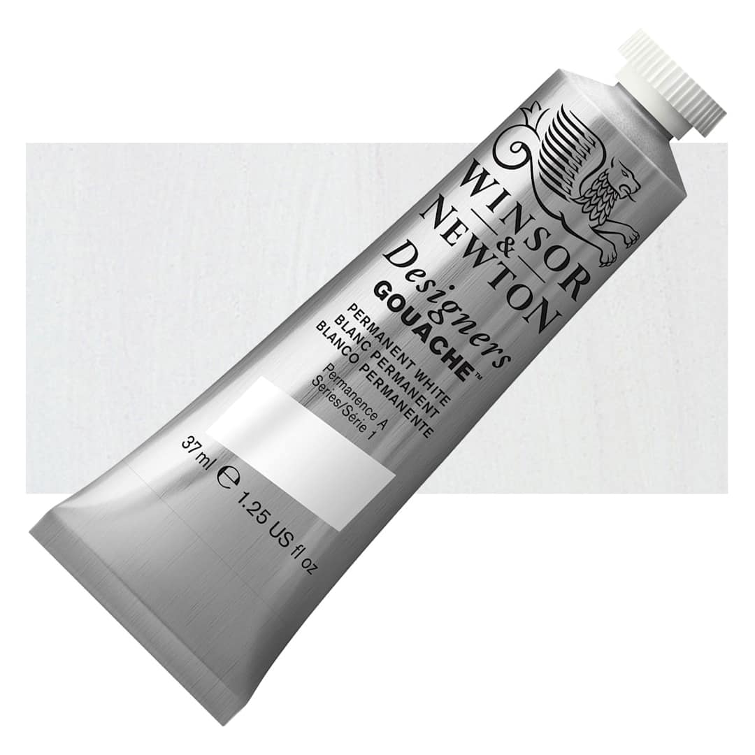 Open in modal - Winsor & Newton Designers Gouache - Permanent White, 37 ml tube and swatch