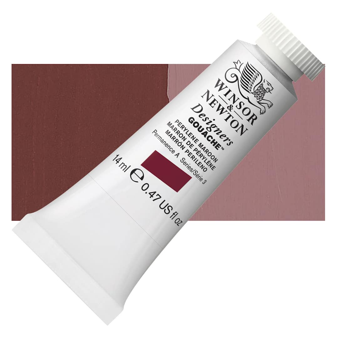 Open in modal - Winsor & Newton Designers Gouache - Perylene Maroon, 14 ml tube and swatch