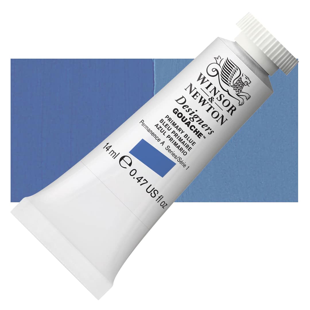 Open in modal - Winsor & Newton Designers Gouache - Primary Blue, 14 ml tube and swatch