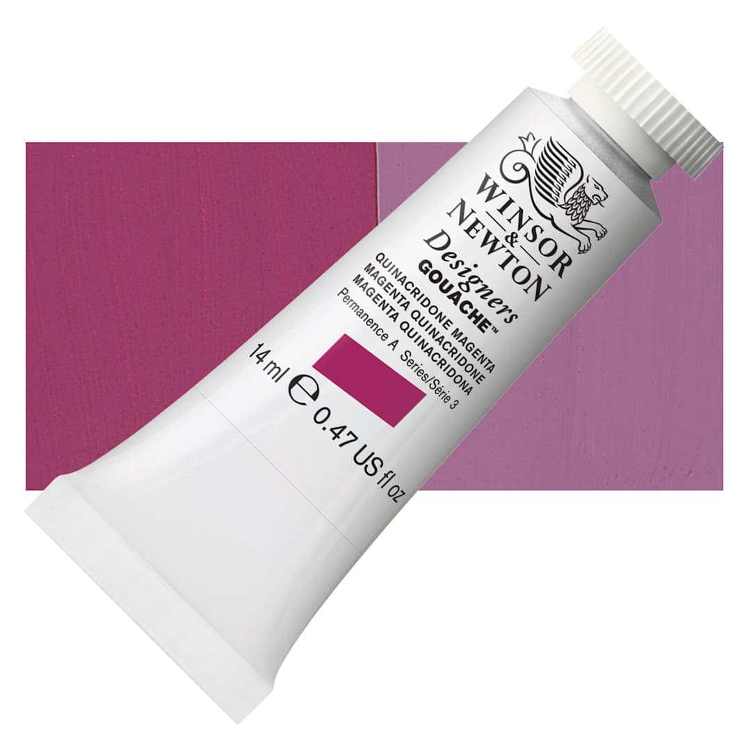 Open in modal - Winsor & Newton Designers Gouache - Quinacridone Magenta, 14 ml tube and swatch
