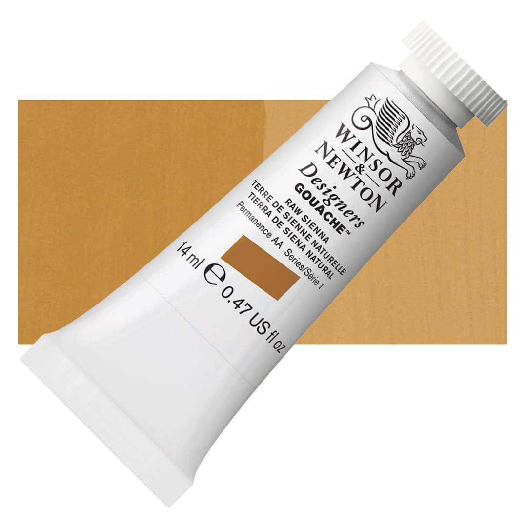 Open in modal - Winsor & Newton Designers Gouache - Raw Sienna, 14 ml tube and swatch