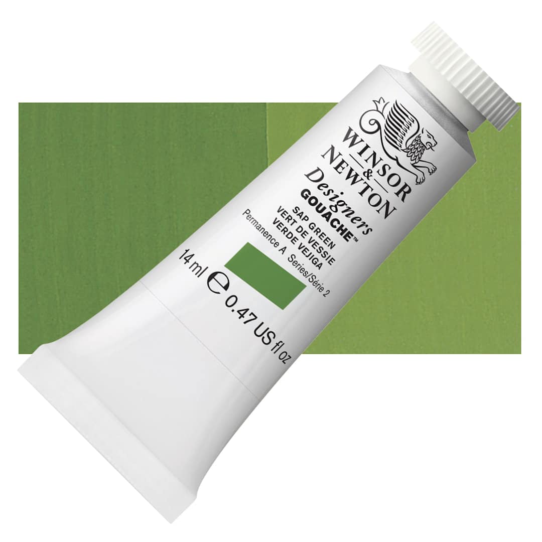 Open in modal - Winsor & Newton Designers Gouache - Sap Green, 14 ml tube and swatch