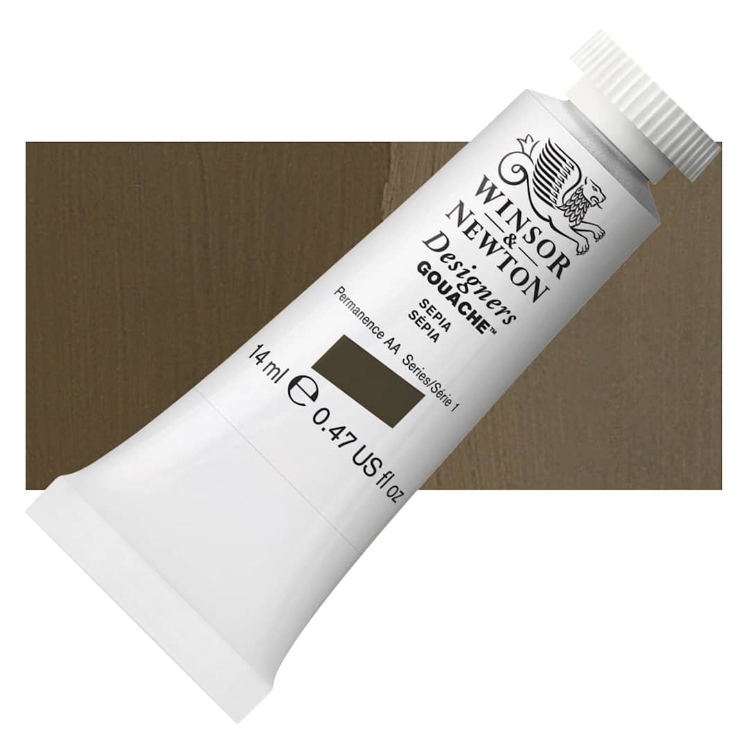 Open in modal - Winsor & Newton Designers Gouache - Sepia, 14 ml tube and swatch
